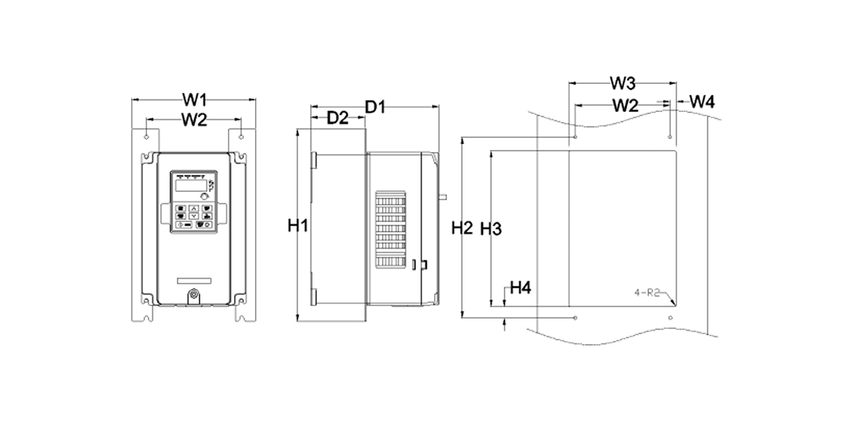 Kích thước lắp đặt mặt bích biến tần INVT GD20-015G-4 Kích thước lắp đặt mặt bích biến tần INVT GD20-015G-4