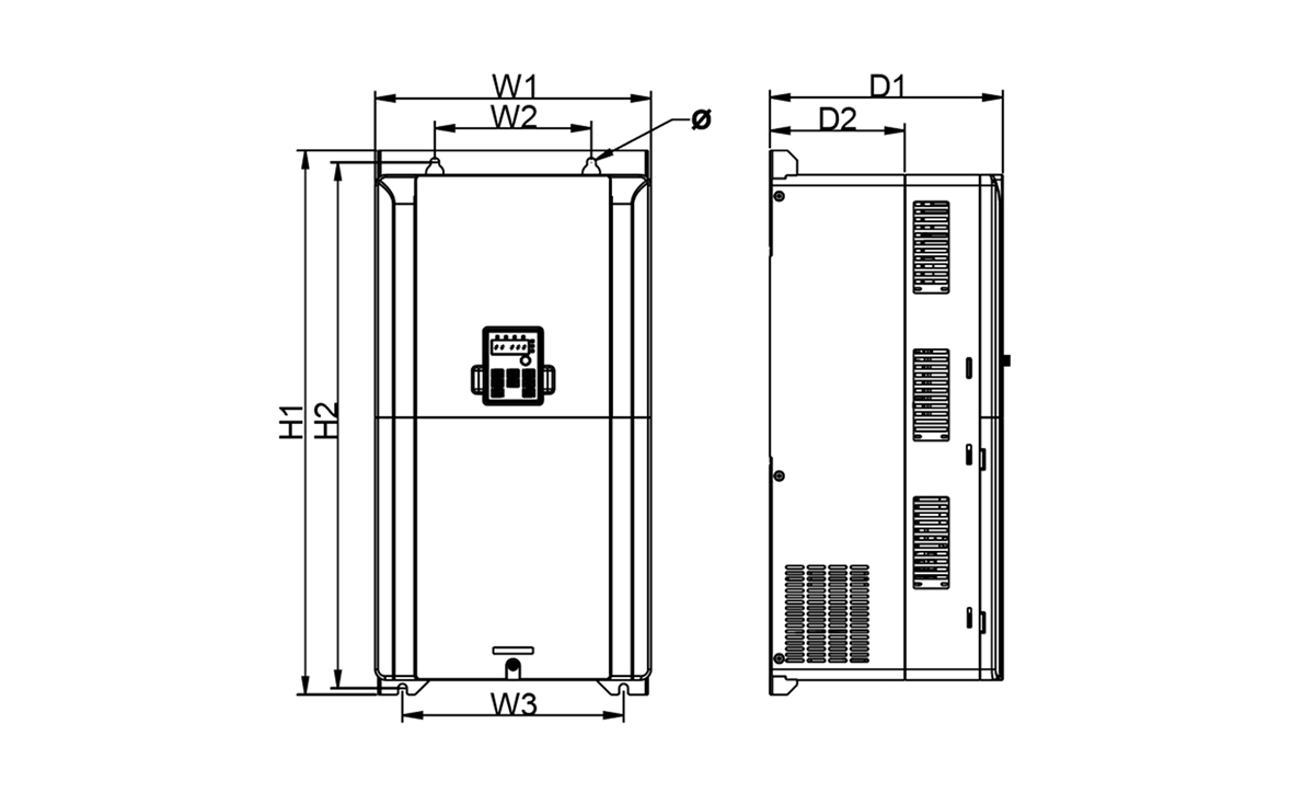 Kích thước lắp đặt trên tường biến tần INVT GD20-045G-4 Kích thước lắp đặt trên tường biến tần INVT GD20-045G-4