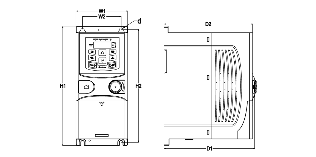 Kích thước lắp đặt trên tường biến tần INVT GD20-2R2G-4 Kích thước lắp đặt trên tường biến tần INVT GD20-2R2G-4