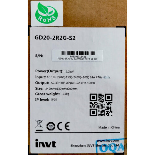GD20-2R2G-S2 - Biến tần INVT GD20 1 pha 220-240V 2.2kW full box