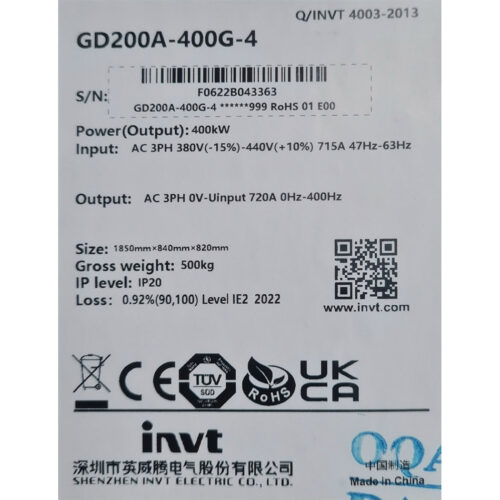 GD200A-400G-4 - Biến tần INVT GD200A 3 pha 380V 400kW full box