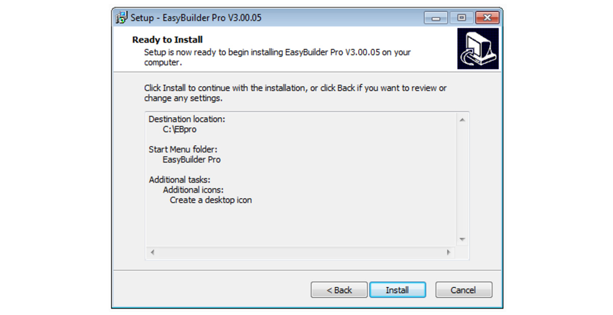 Nhấn Install để bắt đầu quá trình cài đặt EasyBuilder Pro