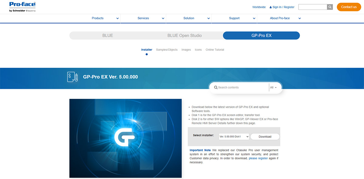 Tải phần mềm GP-Pro EX từ website chính thức của Pro-face