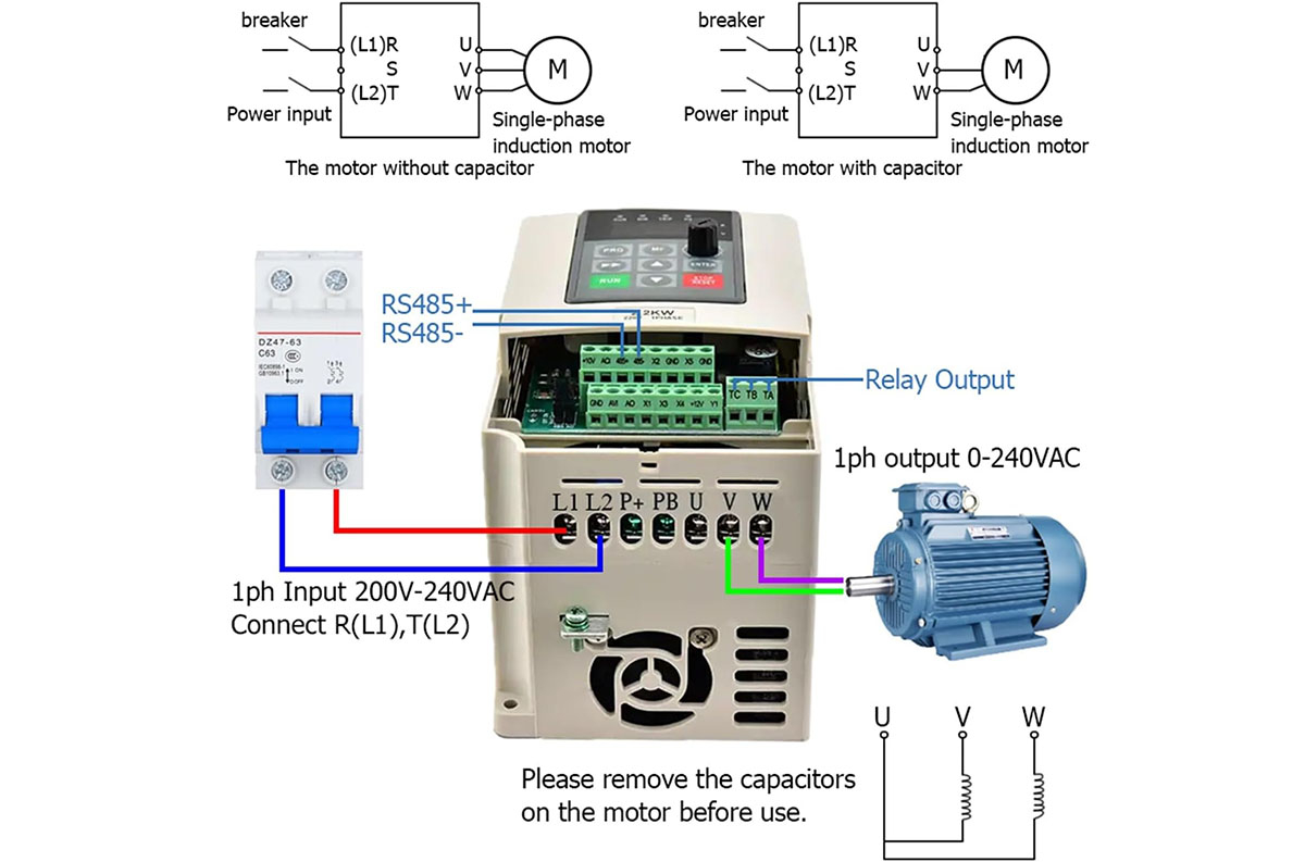 Sơ đồ đấu nối biến tần cho động cơ 1 pha