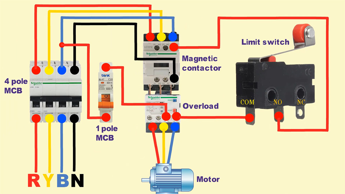 Sơ đồ đấu nối công tắc hành trình